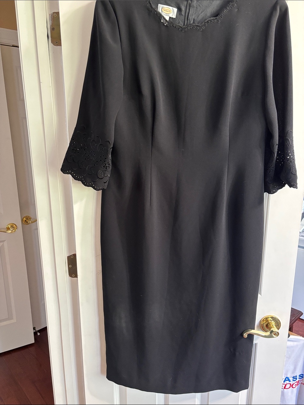 Talbots Black Midi Sheath Dress with Eyelet Scallop Sleeves